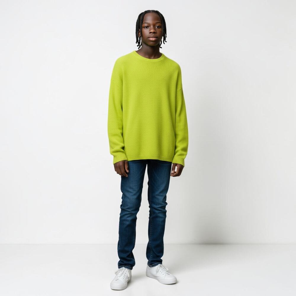 Zara Men's NWT Crew Neck Ribbed Sweater Size M Lime Green Chartreuse Cotton